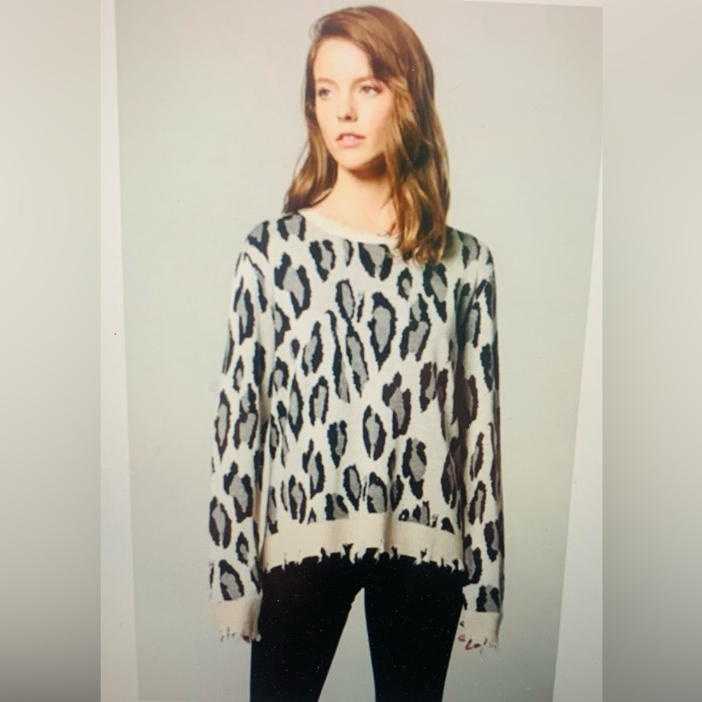 Fate Distressed Leopard Print Sweater - image 2